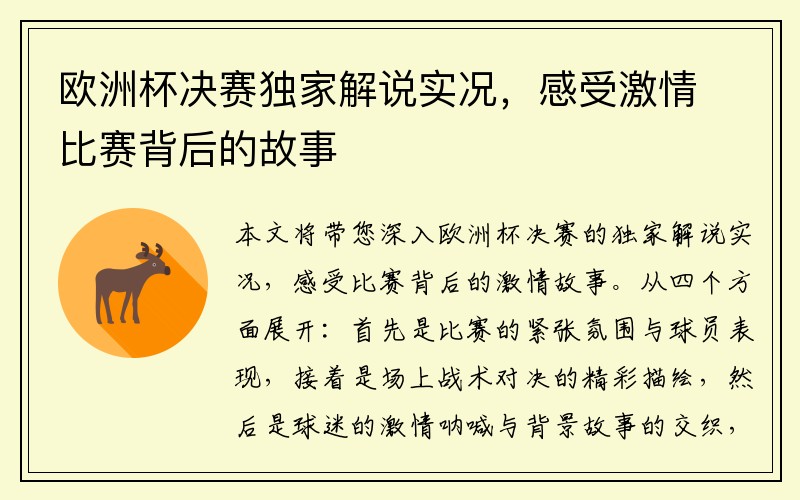 欧洲杯决赛独家解说实况，感受激情比赛背后的故事