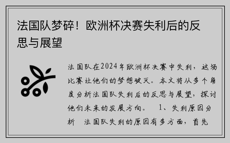 法国队梦碎！欧洲杯决赛失利后的反思与展望